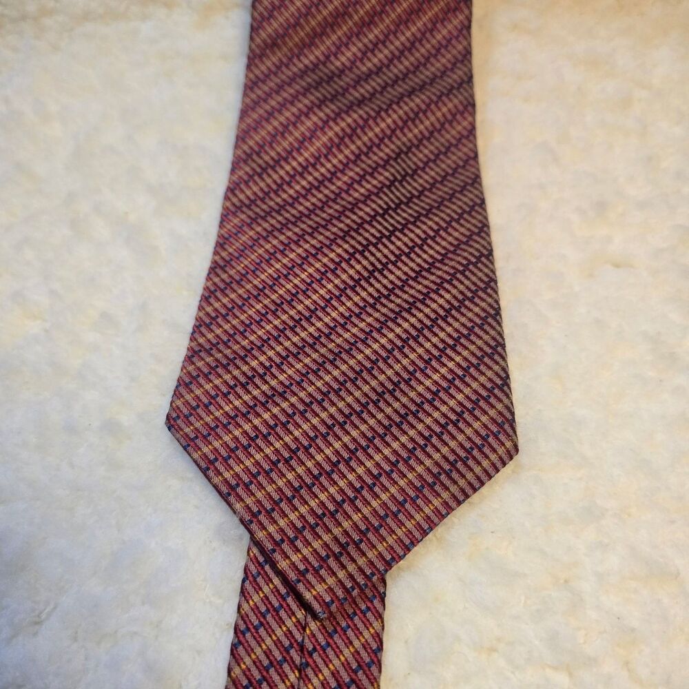 HAROLD POWELL Tie Men's Red Multi-Color 100% Silk Geometric Plaid Dot